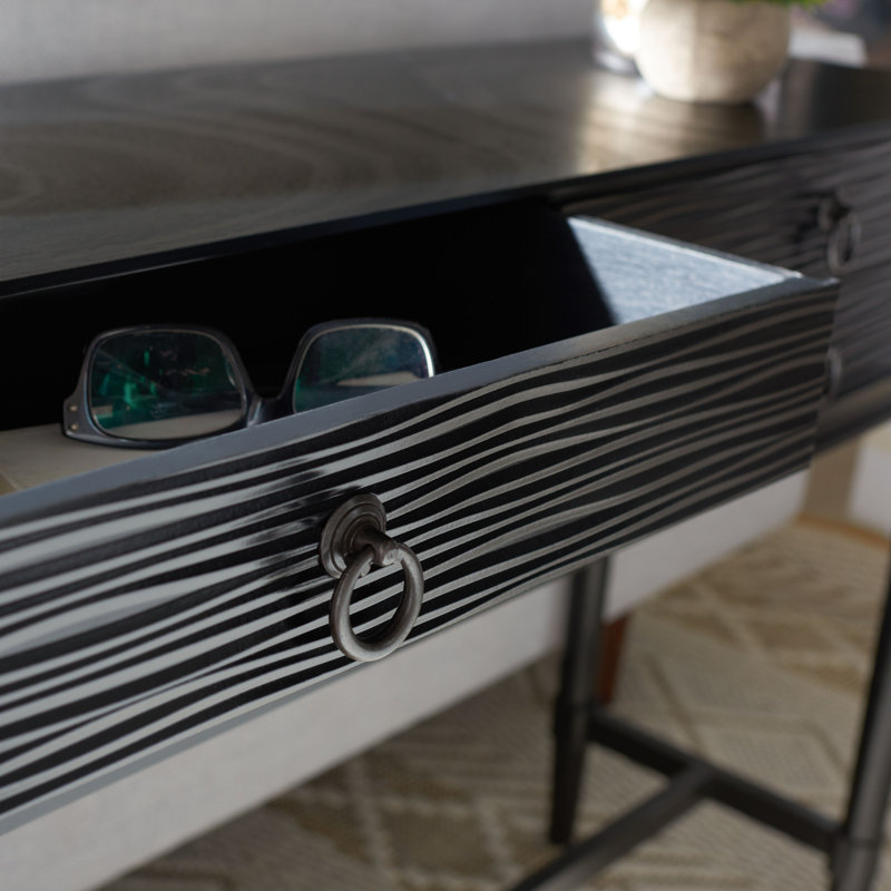 Riviera Elegance Black Wood and Metal Console Table with Storage