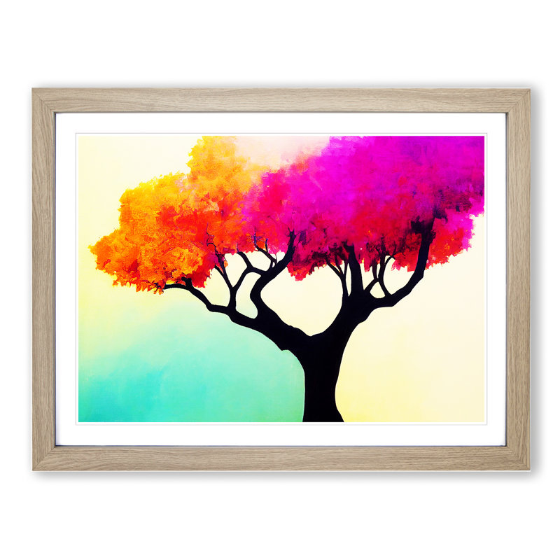 Enthralling Colourful Tree Abstract - Single Picture Frame Painting, 34cm H x 46cm W x 2cm D, Oak 