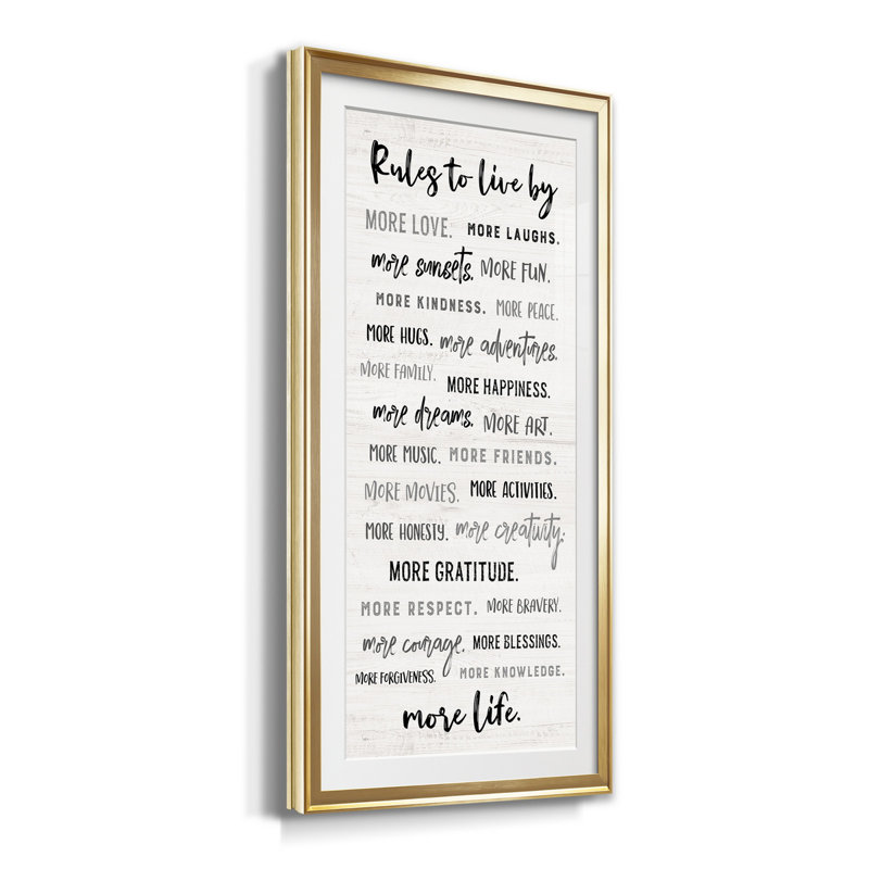 " Rules To Live By ", 10.5" H x 18.5" W x 1.5" D, Gold