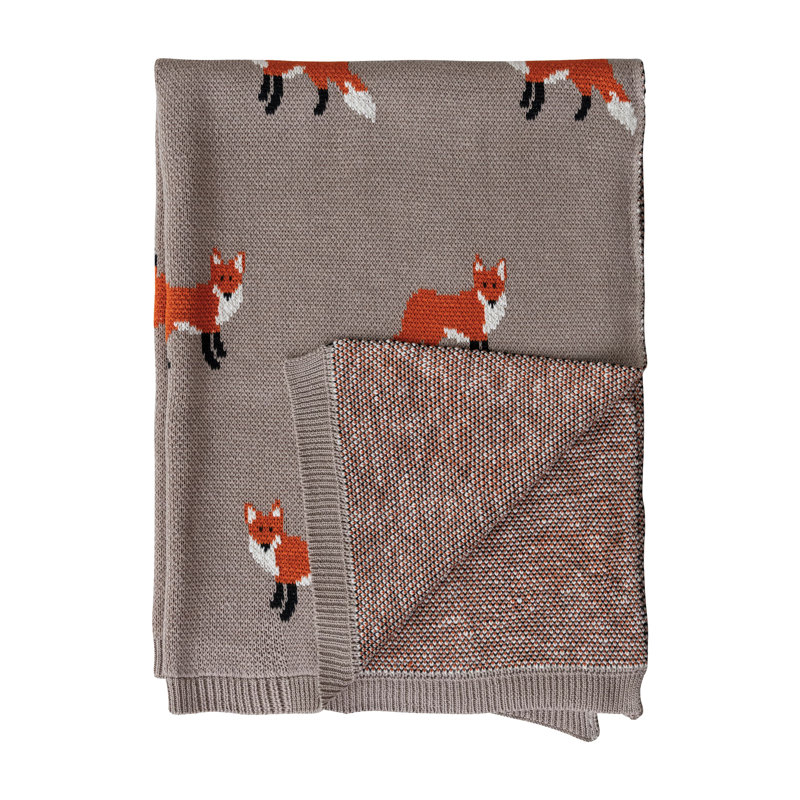 Couverture pour bébé en tricot de coton avec imprimé renard