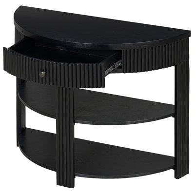 Console cannelée demi-lune avec tiroir et 2 tablettes pour le hall d'entrée, le salon et le couloir