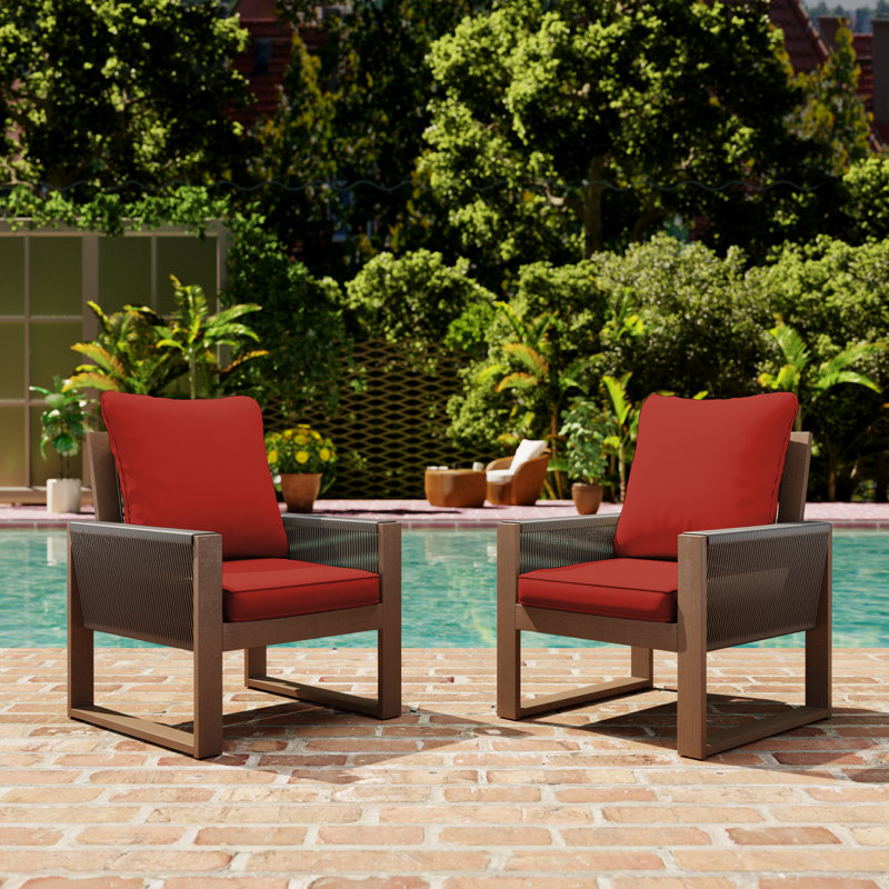 Chaise de patio en bois avec coussins (ensemble de 2), Rouge
