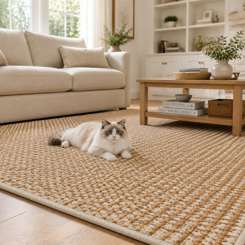 Low-Profile Non-Slip Indoor Area Rug, Washable & Stain Resistant, Camel White, 55" x 79"