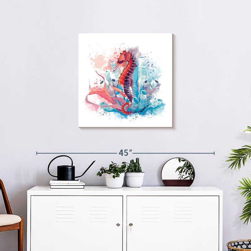 Hippocampe Brampt et éclaboussure de corail, H 20 po x l 20 po