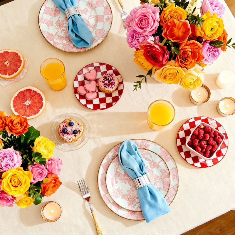 Assiette plate en émail 10 pouces, assiette à vaisselle décorative (rose), Rosé, Floral