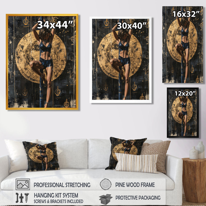 Exotic Dancer Side Look - Woman Stripclub, art mural, H 20 po x l 12 po, Cadre simple noir