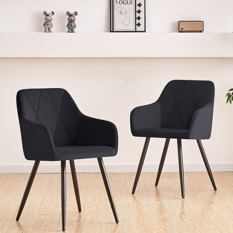 Anquetta Velvet Modern Dining Chairs With Quilted Diamond Pattern Backrest, Black