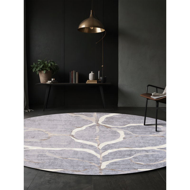 Machine Washable Blue Area Rug, Round 3'