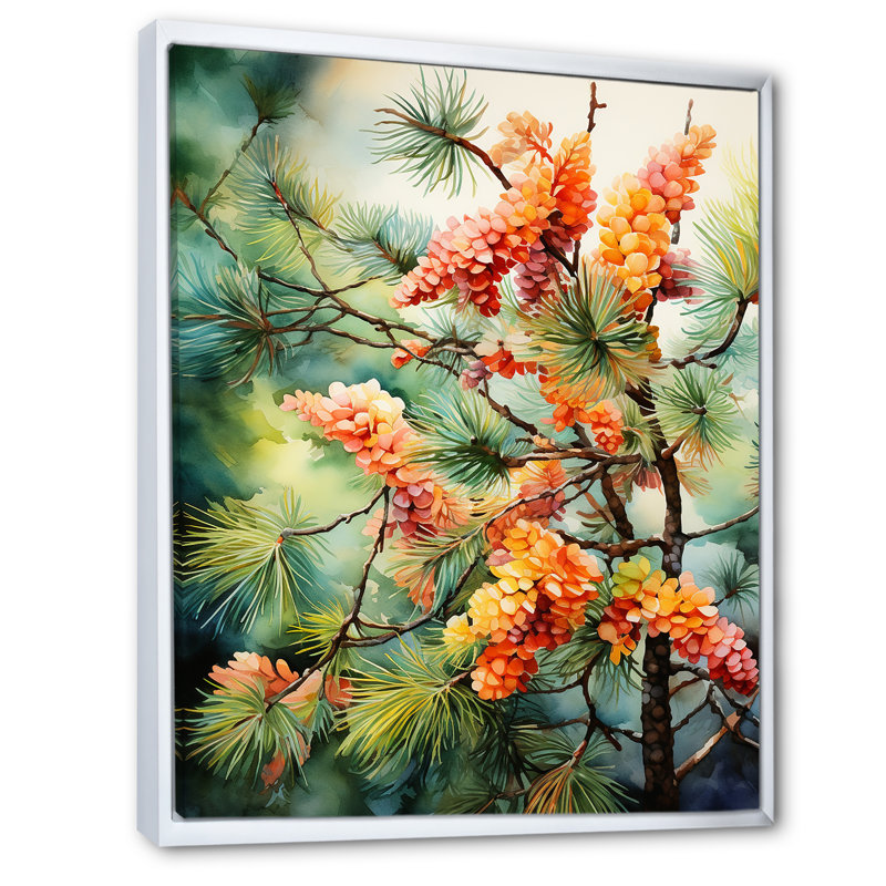 «Pine Tree Autumn Symphony I» sur toile, H 32 po x l 16 po x P 1 po, Cadre flottant blanc
