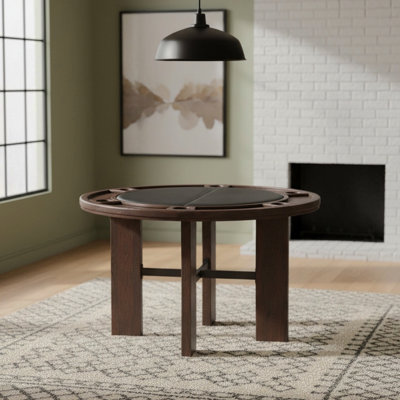 Table de salle à manger et de jeux Gorman au fini noyer avec insert en similicuir noir