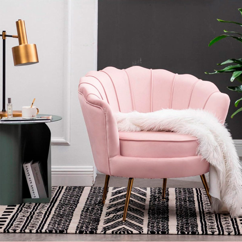 Yumin Upholstered Barrel Chair, Pink Velvet