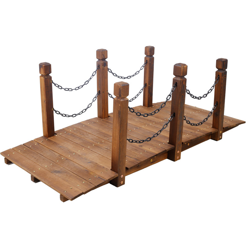 Pont de jardin en bois à structure renforcée avec arche classique et cour arrière
