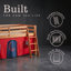 Lit mezzanine simple en bois Roxy - Structure cannelle avec tente inférieure rouge et bleue-484243005-484242978