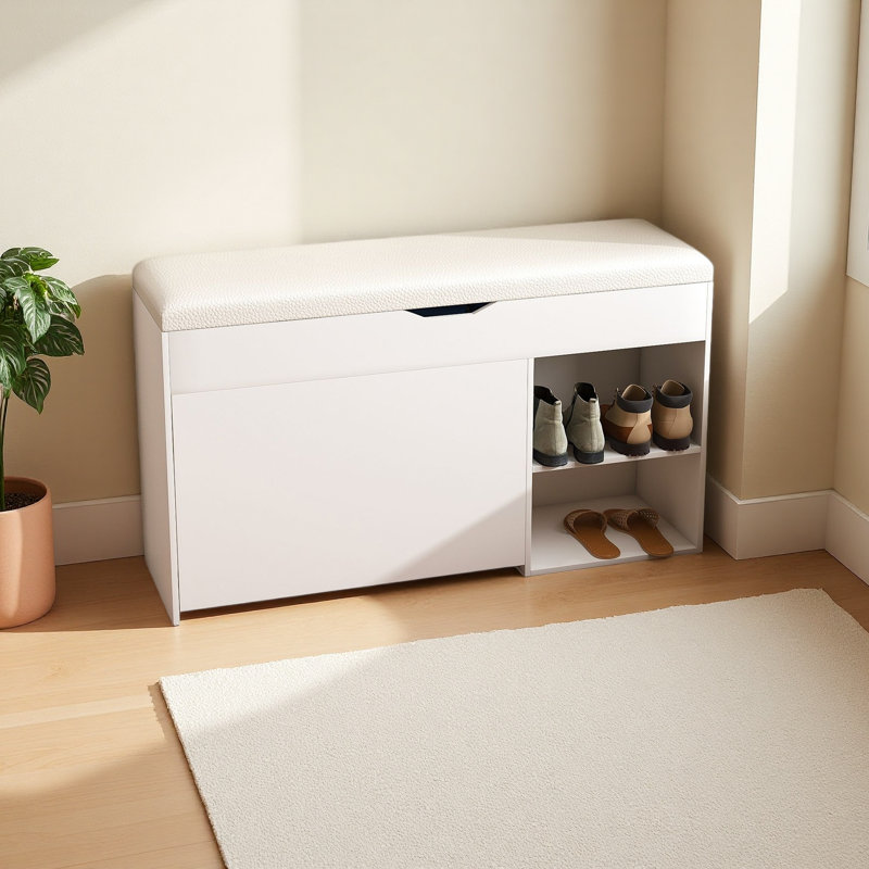 Banc d'entrée avec rangement pour chaussures, tiroirs rabattables réglables à 3 niveaux et armoire dissimulée, rangement pour chaussures peu encombrant, rangement triple et design moderne