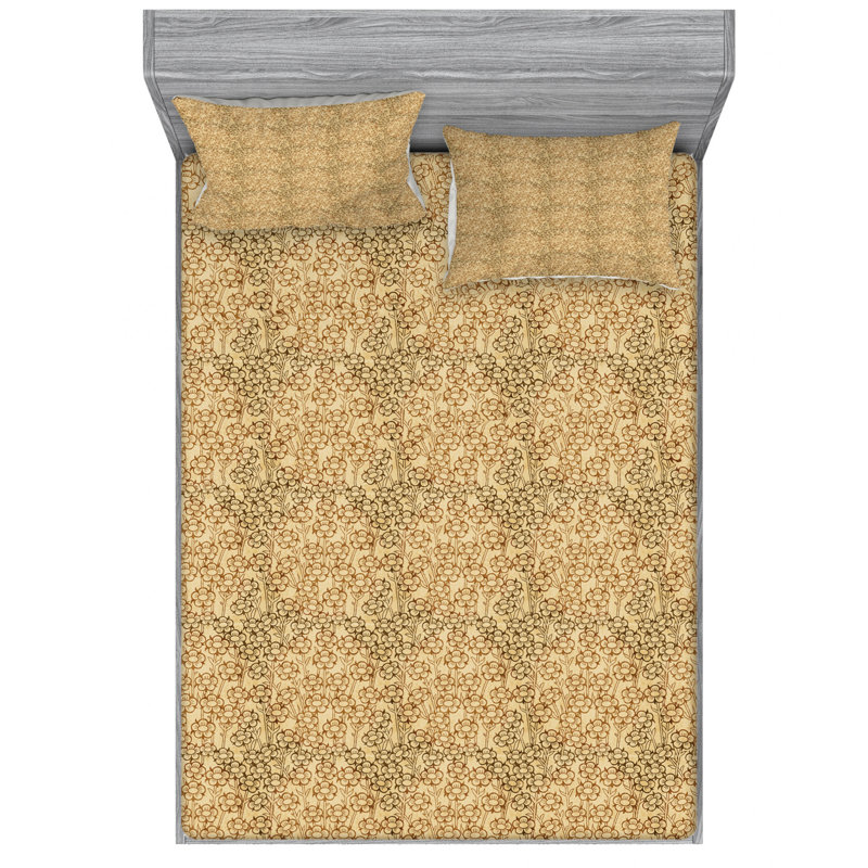 Microfiber Floral Sheet Set, Queen Sheet Set with Fitted Sheet