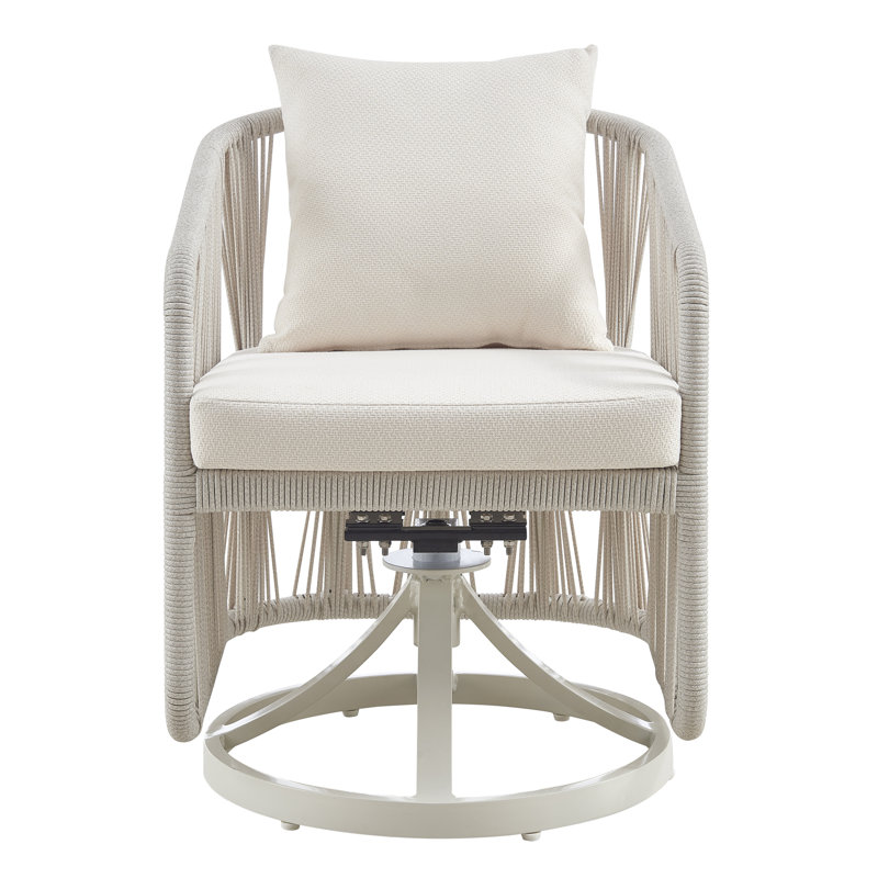 Chaise de salle à manger pivotante d'extérieur en métal crème avec coussins Pearl