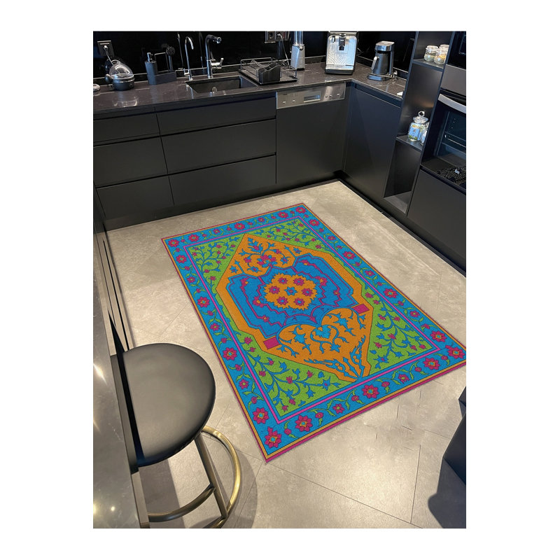 Tapis jaune tissé à envers lavable traditionnel Mosso, 2'6" x 4'11"