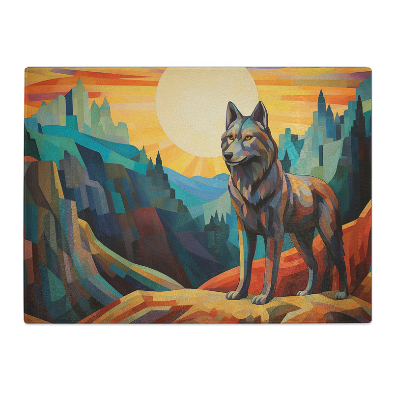 Wolf Art Deco  Glass Chopping Board