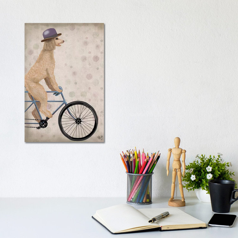 Poodle On Bicycle, Cream by Fab Funky - Wrapped Canvas Print, 30.48cm H x 20.32cm W x 1.91cm D