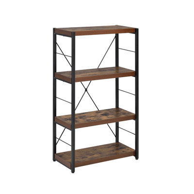 Bibliothèque en métal vieilli avec plateau en chêne noir, 3 tablettes de rangement pratiques à 4 tablettes et 3 tablettes à 4 niveaux pour la papeterie