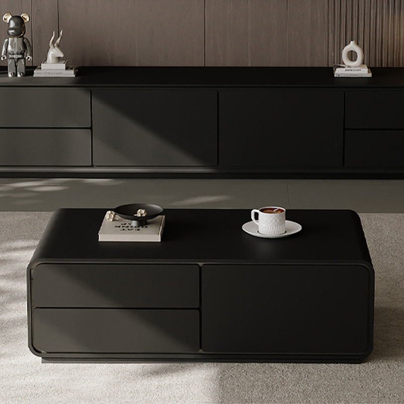 Multi-layer solid wood multi-functional tea table, 16.54" H x 51.18" L x 27.56" W, Black