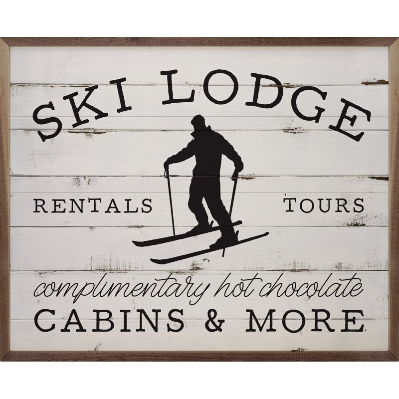 Ski Lodge Skier - noir, H 24 po x l 30 po x P 1 po, Blanc / noir