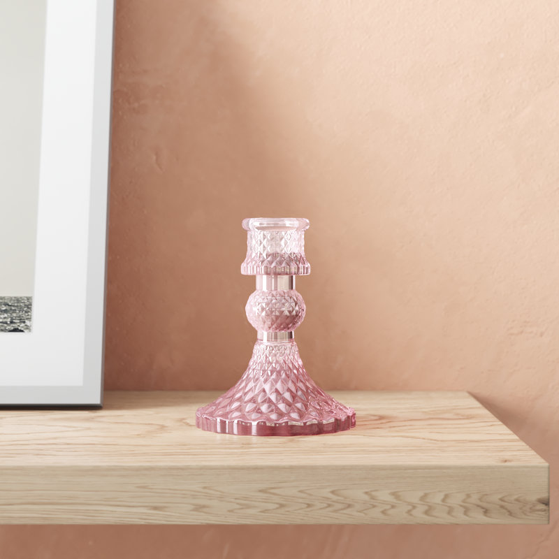 Samira Glass Tabletop Candlestick, Pink