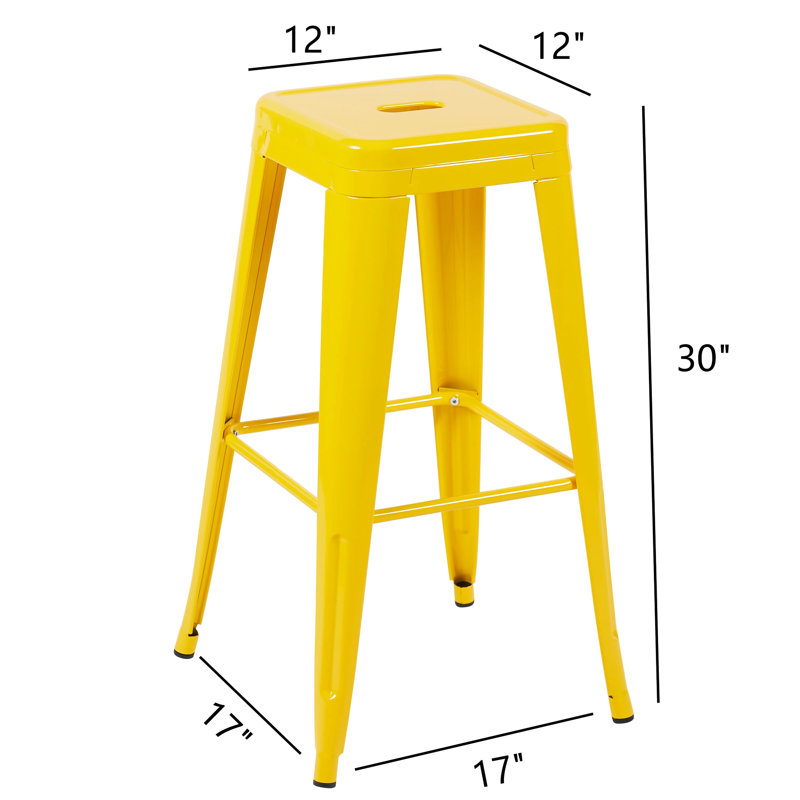 Tabourets de bar en métal sans dossier, hauteur de comptoir 76 cm (lot de 4), jaunes, non empilables, démontables, montage rapide, pour îlot de cuisine, bar, salle à manger, structure stable et robuste, facile à monter.