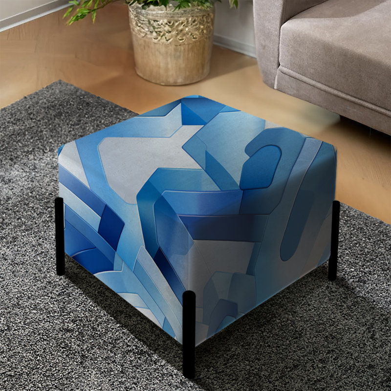 Repose-pieds géométrique rayé bleu et blanc Symmetry