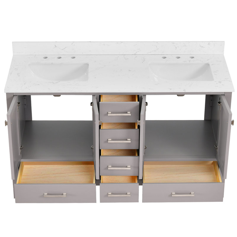 60-inch Bathroom Vanity With Engineered Stone Top, Gray