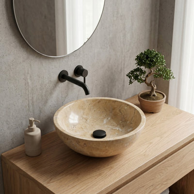 Lavabo vasque en marbre naturel beige doré, surface polie, pierre naturelle, marbre véritable, marbre véritable, 15,7 x 5,9 pouces / 400 x 150 mm