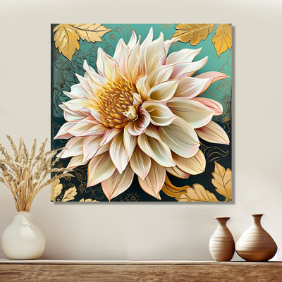 Dahlia en fleurs, feuilles dorées rétro - Dahlia