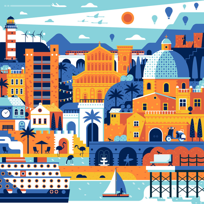 Mediterranean Town Poster - Wrapped Canvas Print, 122cm H x 122cm W x 3.8cm D