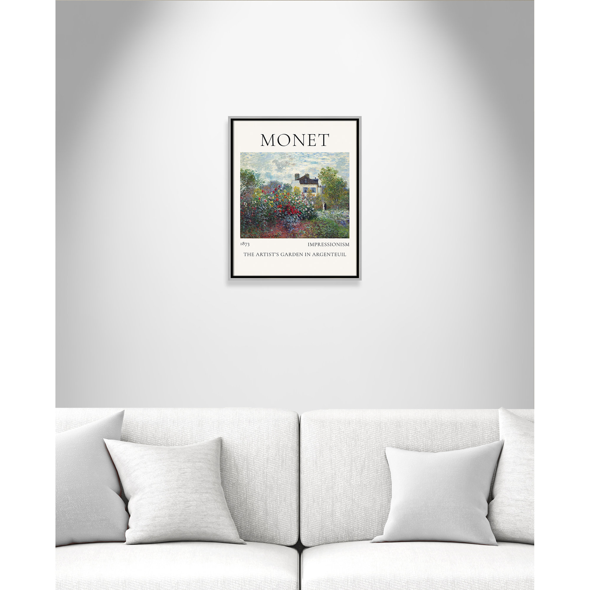 Artists Garden in Argenteuil Print by Claude Monet, No, 21.5" H x 17.5" W x 2" D, Silver Floater Frame