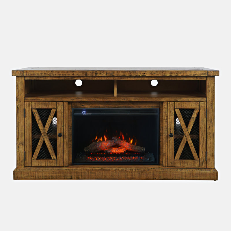 Lynbrook TV Stand for TVs up to 70" with Fireplace Included, Gold
