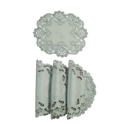 Elegant Grey Round Linen Placemats Doilies of Creola Collection for Dining Table Decor and Christmas Styling