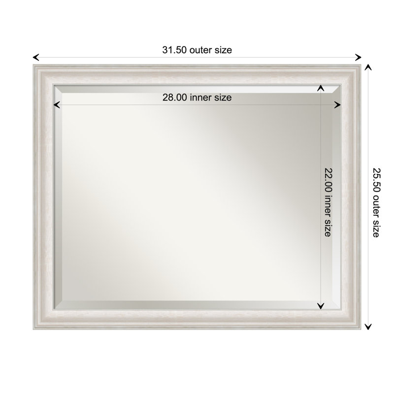 Miroir de salle de bain mural biseauté Reshard Ridge, Argent blanc délavé, 26 po x 32 po