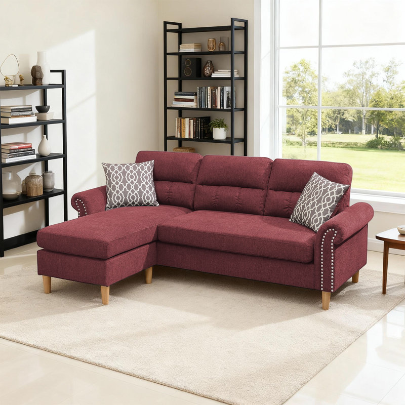 Reversible 2-piece Sectional Sofa With Chaise & Velvet Upholstery, Paprika Red