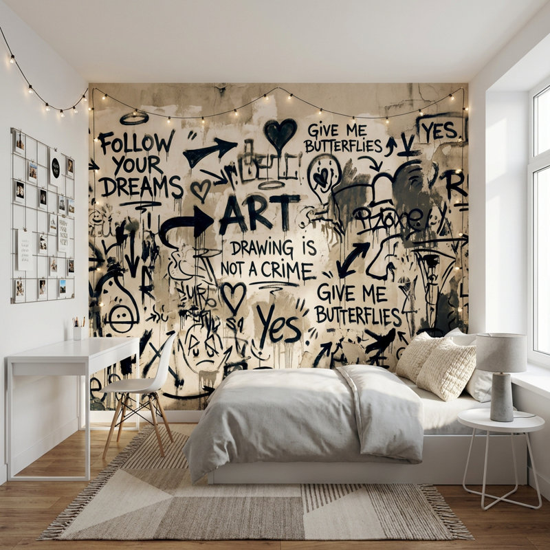 Papier peint graffiti décoratif abstrait mural urbain, 200 po x 120 po, Non tissé