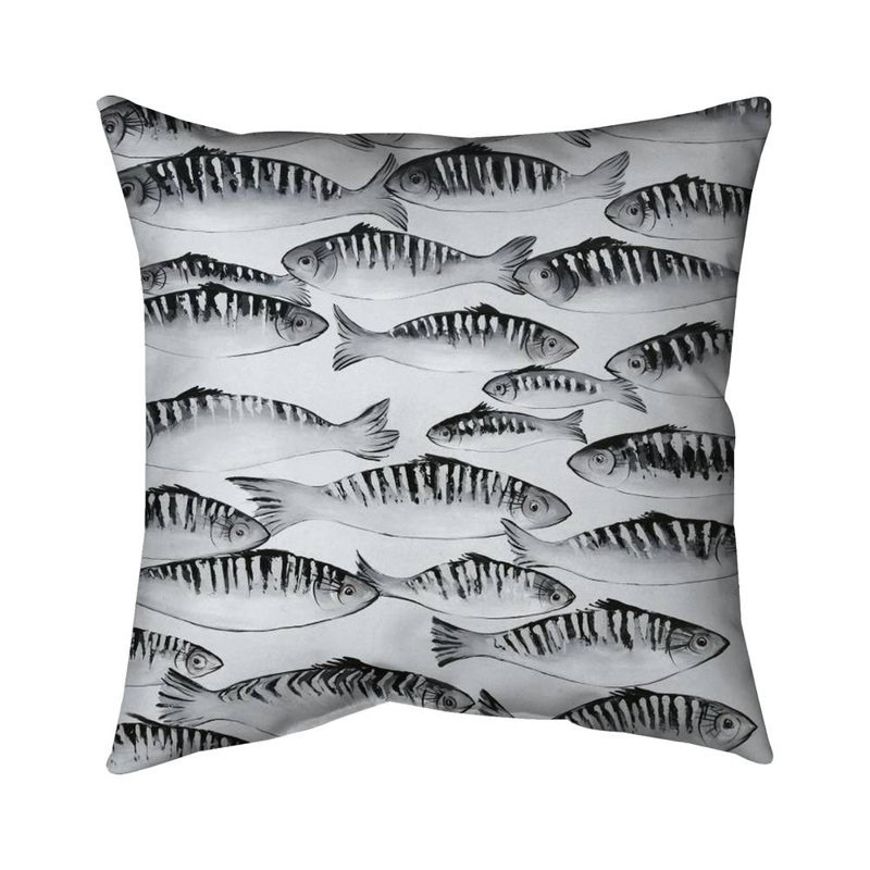 Gray shoal of fish - 16"x16" Outdoors Throw pillow - Spun poly - Print on demand
