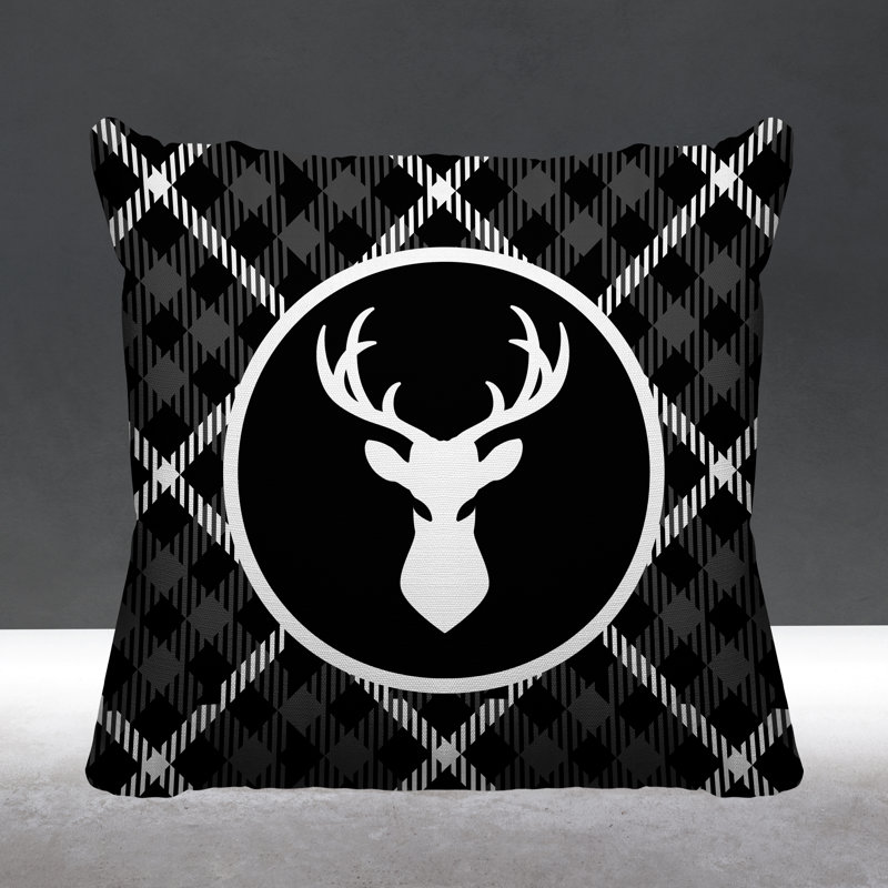 Coussin décoratif intérieur / extérieur Tartan Reindeer, L 17 po x H 17 po, Noir