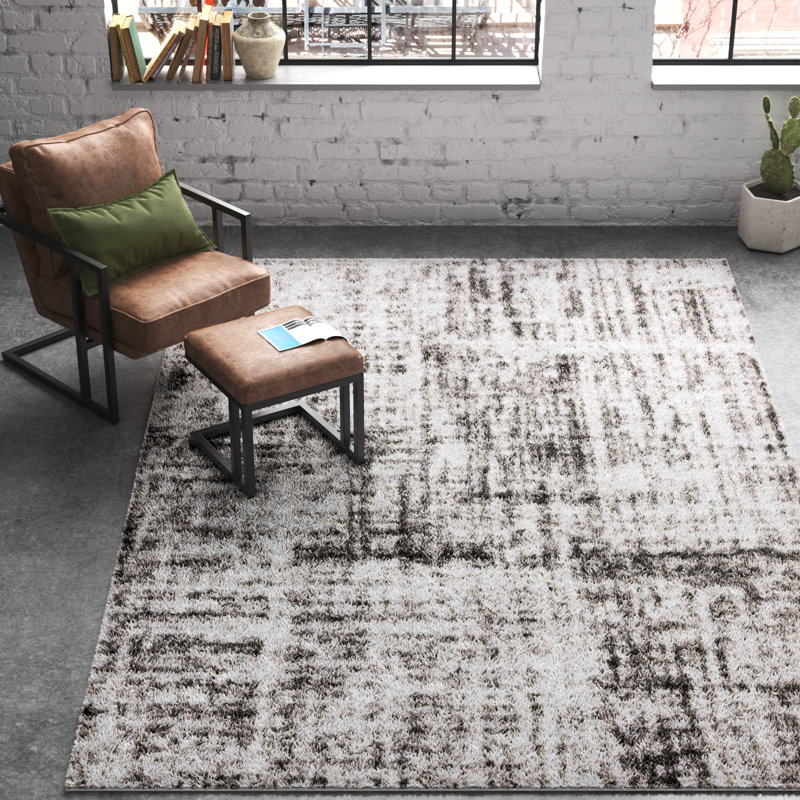 Kara Abstract White/Dark Gray Area Rug, Rectangle 8' x 10'