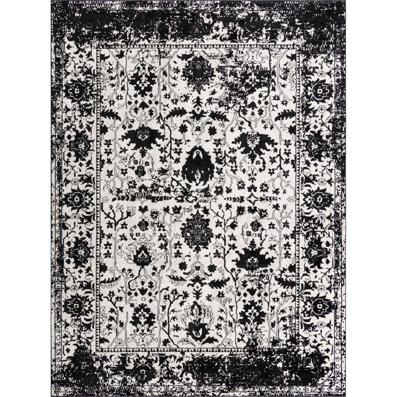 Ortilio Oriental Area Rug, Rectangle 9' x 12', Black