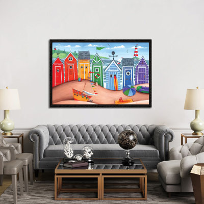Beach Hut Rainbow Scene by Peter Adderley - Painting on Canvas