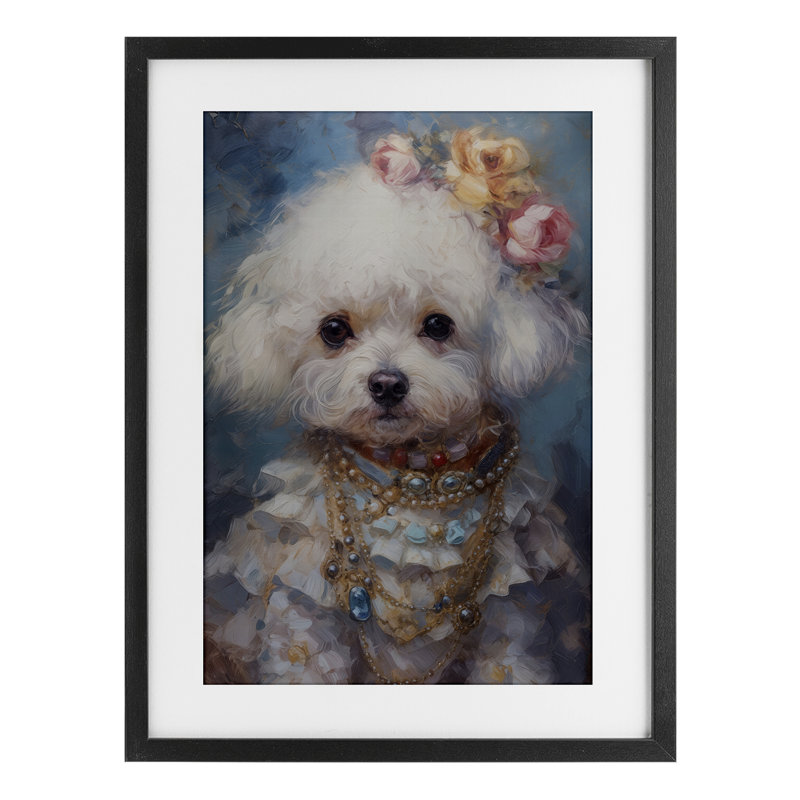 «Victorian Era Bichon Frise», reproduction sous verre encadrée, design par Wumples, H 20 po x l 14 po, Cadre noir minuit
