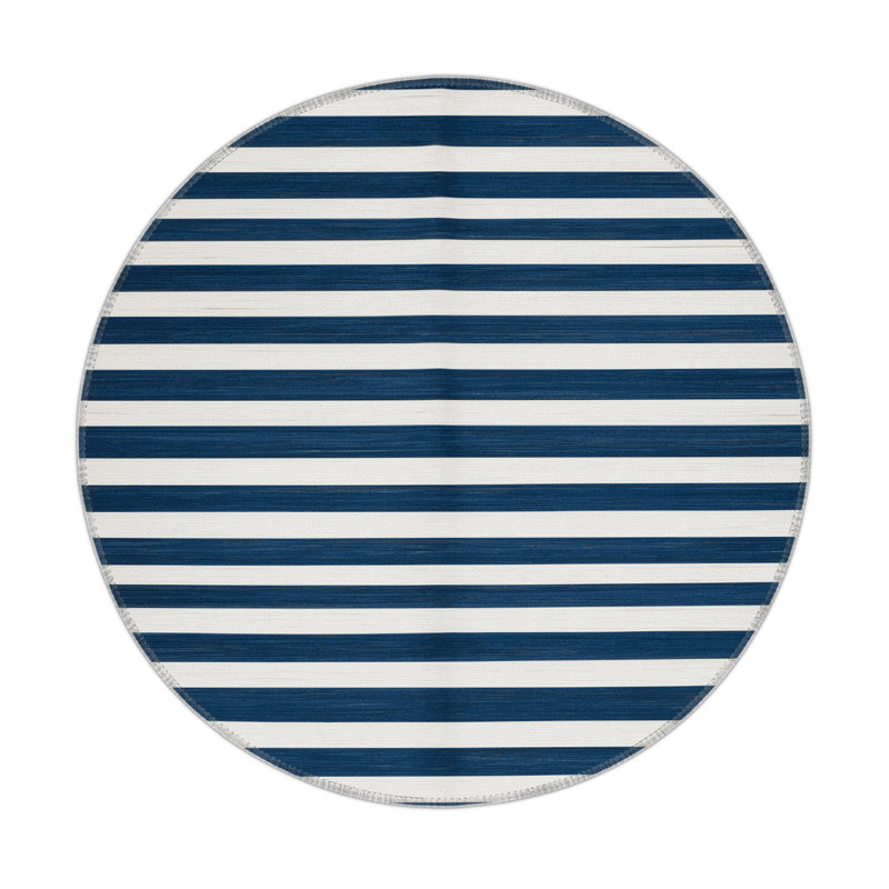Tapis intérieur / extérieur bleu HorizontalStripes, Rond 5 pi