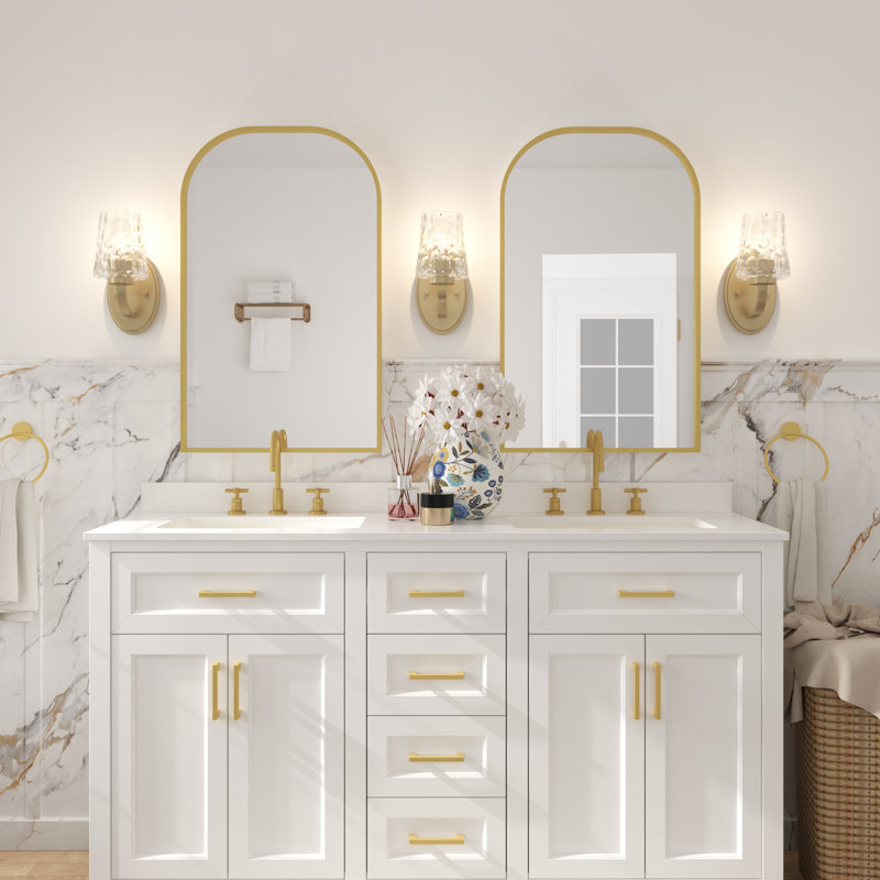 1 - Light Brass Dimmable Steel Armed Sconce, Satin Brass