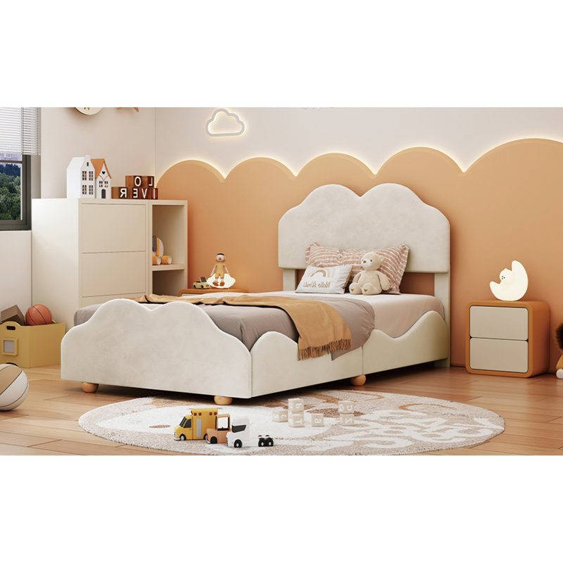 Lit plateforme tapissier Jahdari, Beige, Simple
