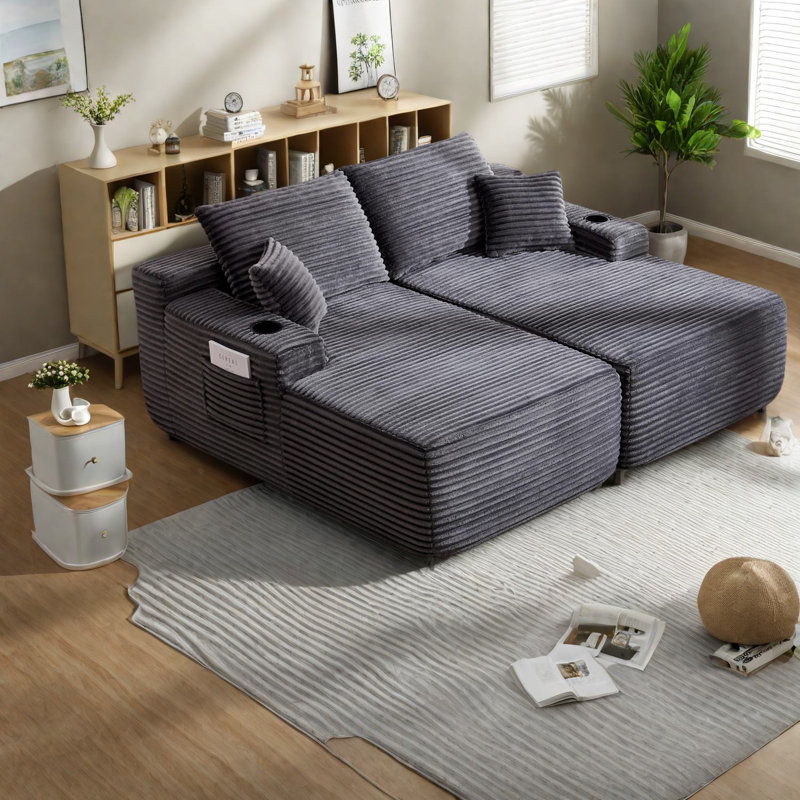 Canapés modulaires confortables en tissu moelleux en forme de L gris moderne pour la maison