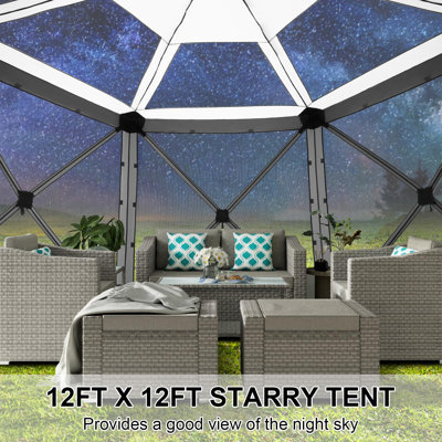 Pavillon de jardin 12 po x 12 po avec pavillon à ciel étoilé, tente moustiquaire pour le camping, moustiquaire avec moustiquaire, auvent pour tente Hub avec sac de transport et piquets